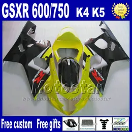 Motorcykelmässor för Suzuki GSXR 600 750 2004 2005 Yellow Black Abs Plastic Fairing Body Kits K4 GSX-R 600/750 04 05 HJ4