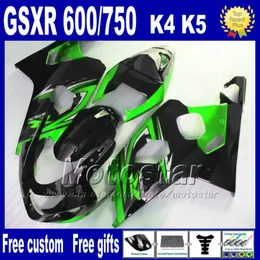 7 presentes ABS Body Kits para Suzuki GSX-R600 GSX-R750 2004 2005 K4 Green Beetings Black Bodywork Kit GSX-R600 / 750 04 05 Hj54