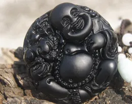 Escultura manual de pingente de amuleto de obsidiana natural. (Jogue um bravo). Pingente de colar de 47x15mm