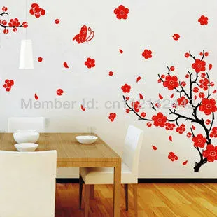 Sticker Mural Créatif De Fleur Rouge Autocollant Mural Branche Noire De  Prunier Plum Blossom Diy Chinois Amovible Style Fleur De Cerisier Oiseaux  Papillon Décoration Murale Chambre Enfants Filles Salon Chambre D'enfants