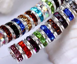 Wholesale - 8MM Wheel-shaped, Mixed Rondelle Crystal, Rhinestone Spacer Beads, Silver Plated Gem Findings-300PCS