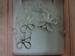 Fashion 925 Silver Jewelry Set 925 Silver Butterfly necklace & earrings send his girlfriend / wife gifts free shipping 10set/lot