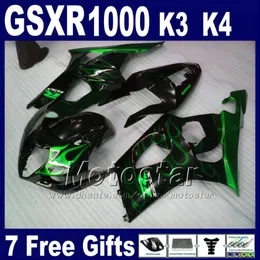 ABS motorcycle parts for SUZUKI GSXR 1000 K3 2003 2004 green flames in black fairing kit GSX-R1000 03 04 fairings GSXR1000 FG94