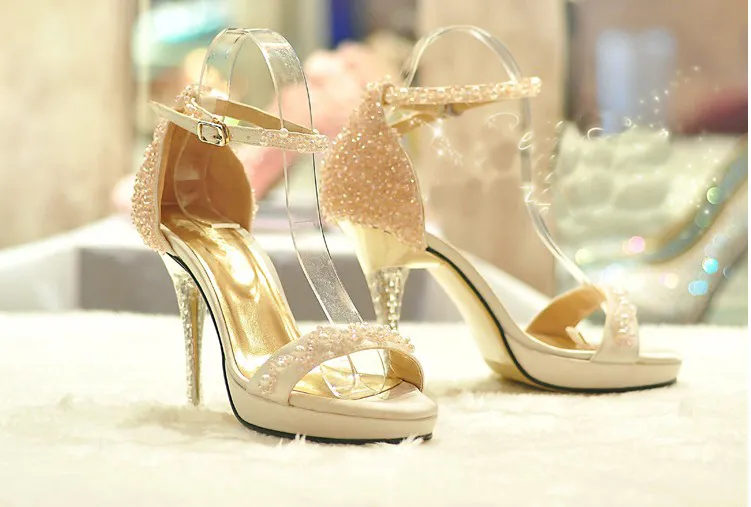 Sparkling rhinestone wedding shoes open toe high-heeled shoes women's –  Bling Brides Bouquet - Online Bridal Store