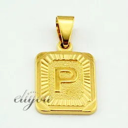 New Fashion Jewelry Mens Womens Square Pendant w "P" Letter 18K Yellow Gold Filled Pendant Necklace Free Shipping DJP36