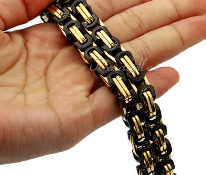 Mens Heavy Stainless Steel Byzantine Box Chain Black Chain Necklace 9mm Width 24 Length Black Gold Finish 148g From Yueyang86 12.07 DHgate.Com