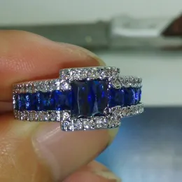 SPEDIZIONE GRATUITA Taglia 9/10/11 100% Brand new Fashion Jewelry 10kt oro bianco riempito Blue Sapphire Gem Men Wedding Ring