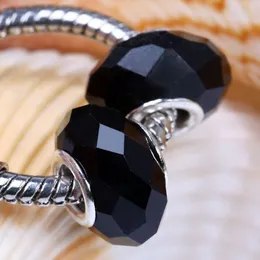 50 teile / los Pure Black Murano Glas Kristall Facettierte Rondelle Spacer Großes Loch Charms Perlen Fit Europäischen Armband