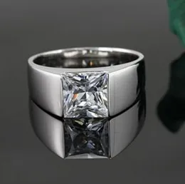 Biżuteria Moda Wysokiej Jakości Mężczyźni Księżniczka Cut White Topaz Gemstones Gemstones 925 Silver Wypełniony Zaręczyny Obrączka Rozmiar 8-12