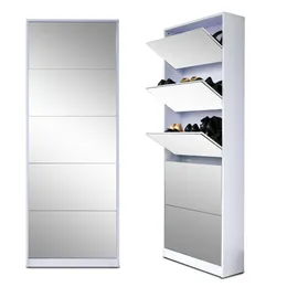 Gabinete de almacenamiento de zapatos de madera de longitud completa con 5 cajones Muebles de sala de estar con espejo completo Hecho en China, EE. UU.