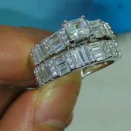 Victoria Wieck Brand Desgin Fashion Jewelry 10KT White Gold Filled Princess Topaz CZ Diamond Gemstone Women Wedding Bridal Couple Ring Set
