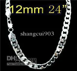 Collar de plata caliente de la cadena del encintado de la venta 925 con el corchete largo 12m m 24inch a estrenar