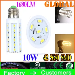 200X E27 Led Light corn Lamp 10W Led bulb E14 B22 5630 SMD 42 LED 1680LM Warm cool White Home Lights Office Bulbs High Brightness By DHL