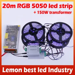 20m 5050 Taśma LED Wodoodporna RGB Ciepła biała fajna biała + 24kkey Remote + 150W Transformator do sypialni Auto Dekoracje światła