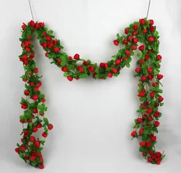 Artificial Rose Silk Flower Green Leaf Vine Garland Wall Party Decor för ditt bröllopsfest