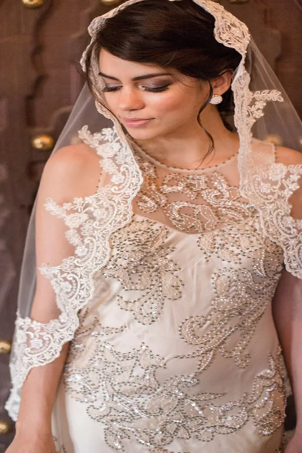ivory veil with champagne dress Casablanca Bridal 2447V Veil to match gown 2447 Cathedral Length tulle and lace One Size Cathedral Length / Ivory/Ivory main image 0