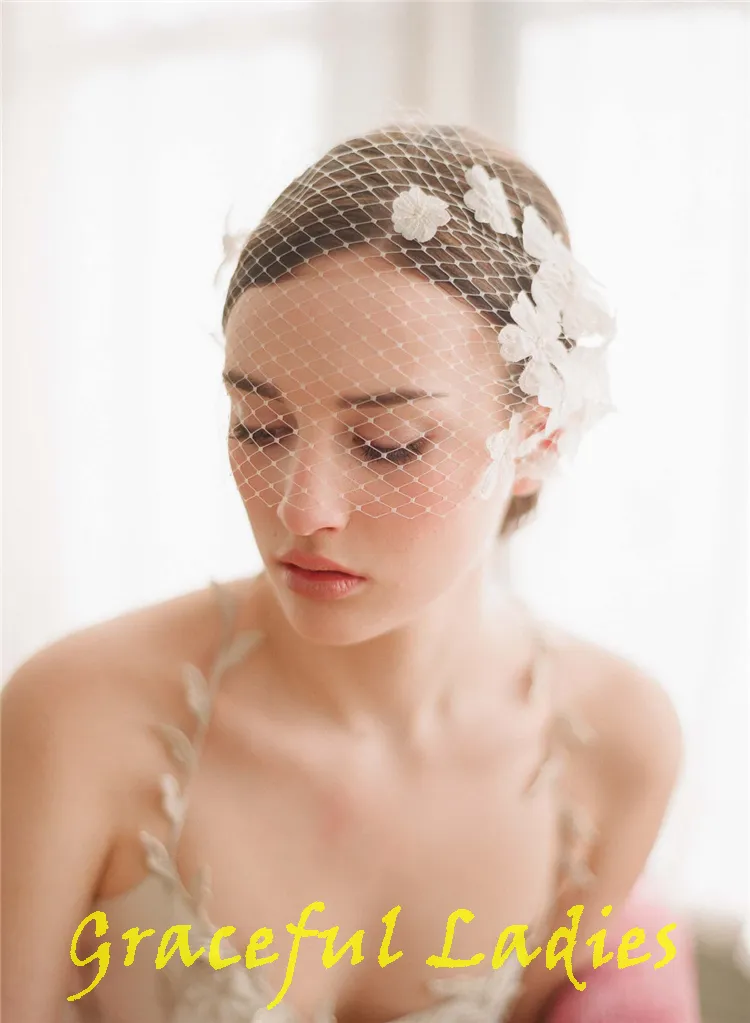 graceful_ladies Short Lace Embellished Birdcage Veil for Weddings - Bridal Fascinator Accessory