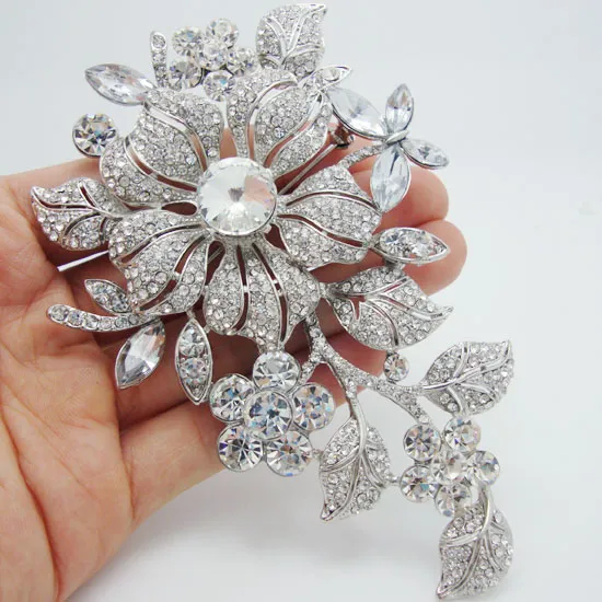 Broches de flores chapados en oro Vintage para mujer, ramo de diamantes de  imitación para boda