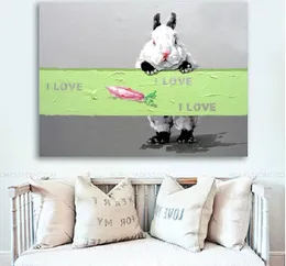 Handmade Lovely Rabbit Picture Canvas Printing Decor Animal Oil Painting on Wall in Baby Room or Living Room