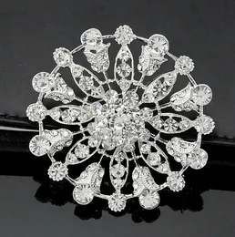 2.3 Inch Vintage Look Clear Rhinestone Diamante Round Shape Wedding Party Brooch