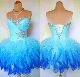 Billiga Ombre Multi Color Färgglada Kort Korsett och Tulle Ball Gown Prom Homecoming Dance Party Dresses Mini Bridal Bachelorette Gowns