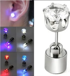 Novelty LED Flashing Light Stainless Steel Rhinestone Ear Stud Earrings Fashion Jewelry rave toys gift 10pcs/lot