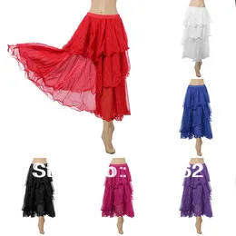 Free Shipping Wholesale Hot Charming Elegant Belly Dance Costume 3 Layers Circle Spiral full Skirt 6 Colors