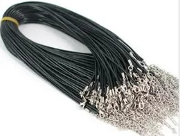 100 pcs / lote Colar de cordão de borracha preto com fechos de lagosta para jóias de moda de artesanato DIY 18inch w4