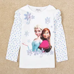 manga longa meninas camisetas desenhos animados congelado Elsa Anna impressão encabeça nova 2014 recém-chegados bebê roupas de inverno às bolinhas brancas T F5271Y