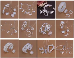 Grátis com delicadas jóias dom número de acompanhamento melhor e mais quentes vender Femininos 925 Mix Plated Jewelry Set 12 Set 1037