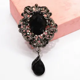 Vintage Fashion Amazing Black Waterdrop Crystal Pendent Lady Black Brooch Hot Selling Graceful Women Jewelry Broach Pins Exquisite Corsage