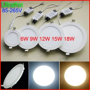 Ultrathin 6W 9W 12W 15W 18W LED Panel Lights SMD2835 Downlight 85-265V With Power Supply Fixture Ceiling Down Lights Warm white Cool white