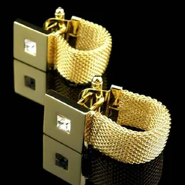 Wholesale-Luxury Gold plated Chain Design Cufflinks Cuff nails with Crystal Men's Cuff Links For Wedding Wholesale Gift