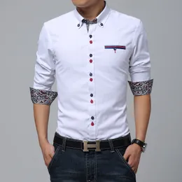 Wholesale-hot！人格ボタンブランドのドレススリムフィットデザイナーカジュアルメンズシャツ男性ホワイト/ブルーM~3xlファッション高品質の服