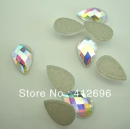 Wholesale-Free shipping(48pcs per lot)pear drop shape crystal AB color flat back stone no hot fix 6*8mm Nial Art Rhinestone