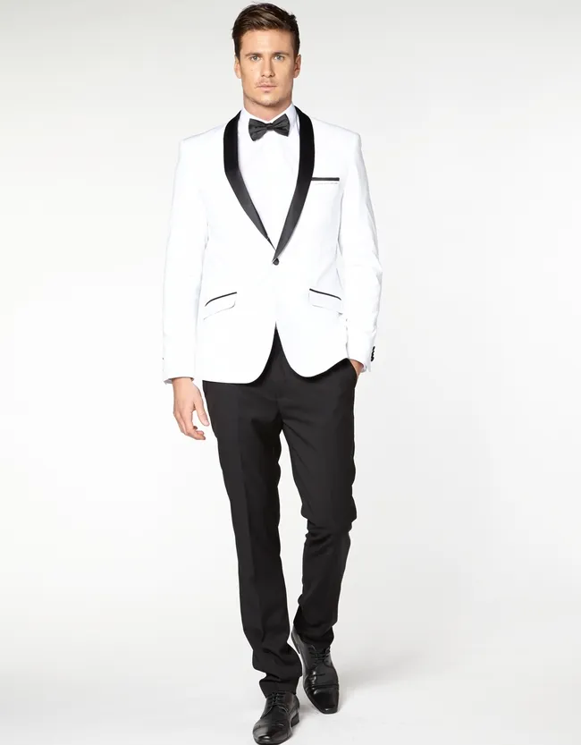White And Black 2015 Groom Tuxedos Custom Made Mens Wedding Suits ...