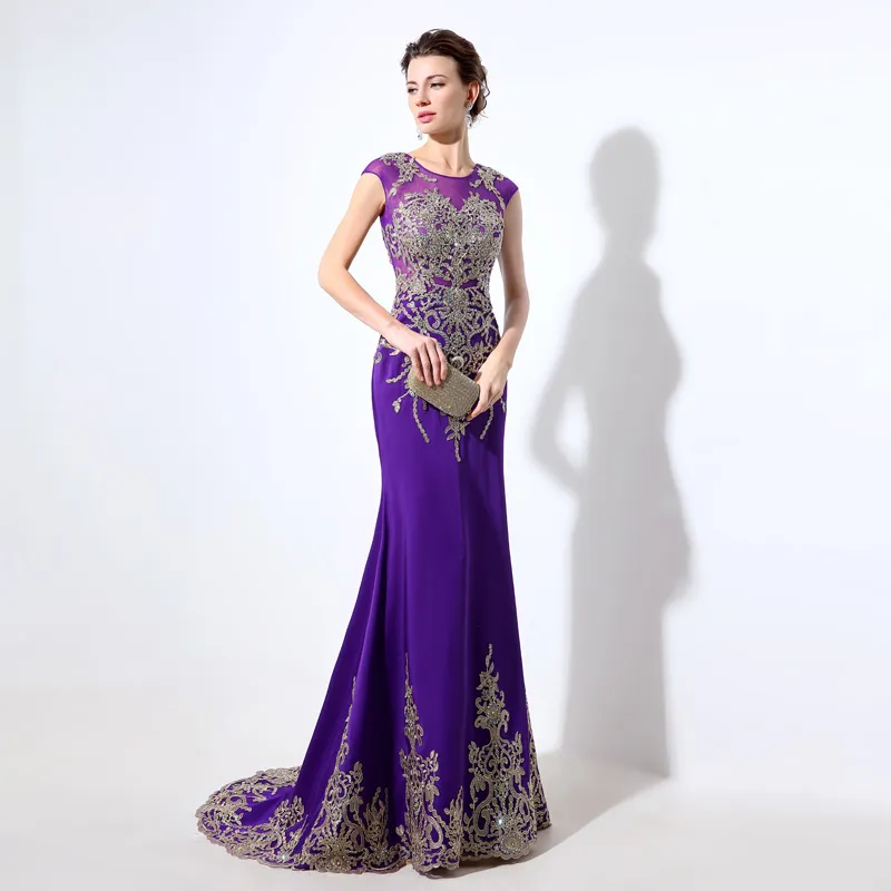 Custom Purple Two Piece Evening Gown With Jewel Neckline, Golden ...