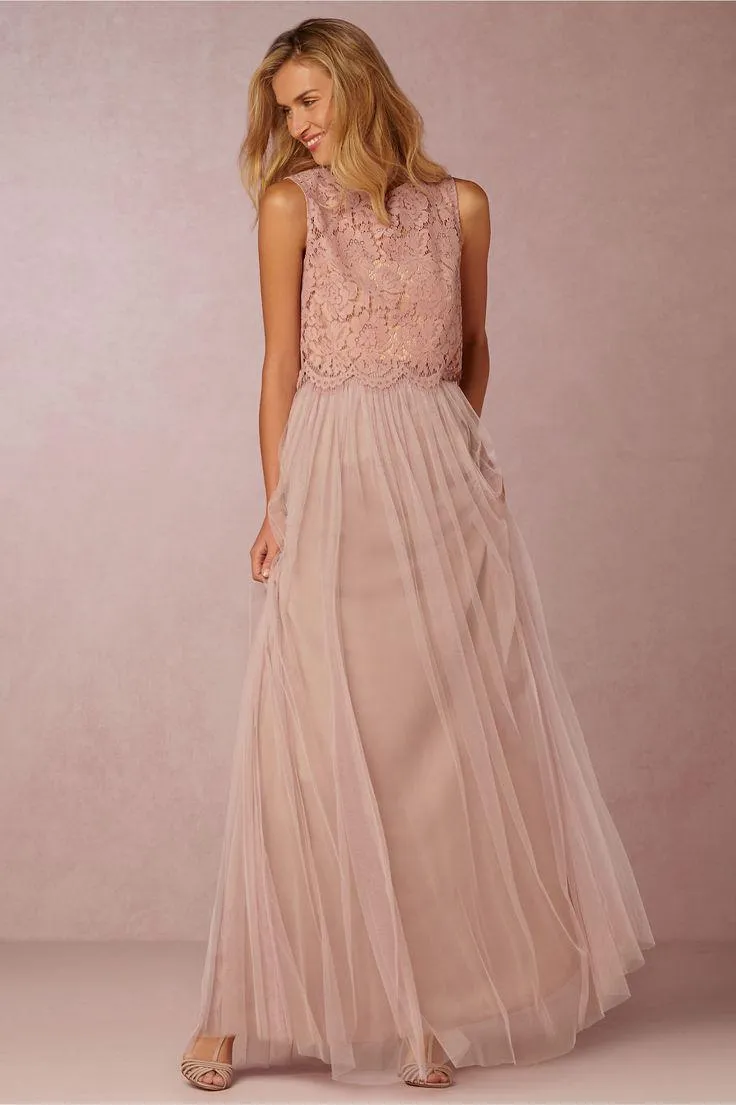 Custom-made 2020 Vintage Two-Piece bridesmaid dress with Lace Crop Top, Ruched Detailing, and Floor-Length Hem in Blush, Mint Grey, or Burgundy for