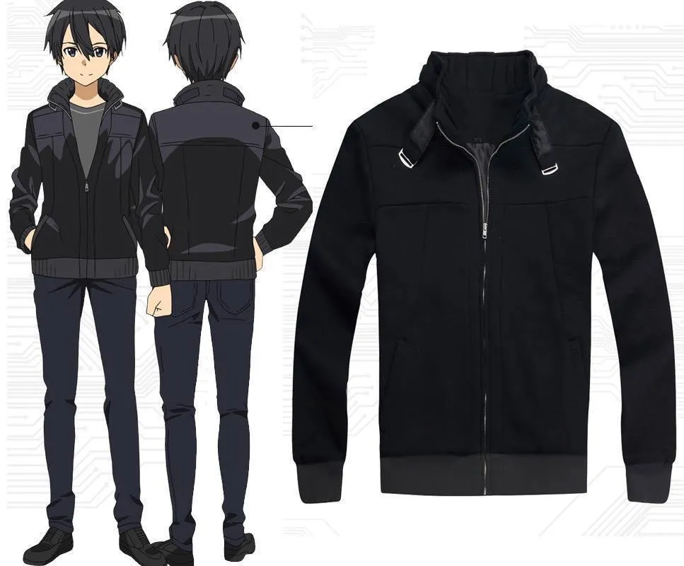 Anime Kirito Cosplay Costume Black Hoodie Coat High Quality Sword Art Online Outfit