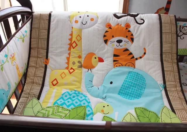 Embroidered Baby Bedding Set Forest Animals Cover With Flowers