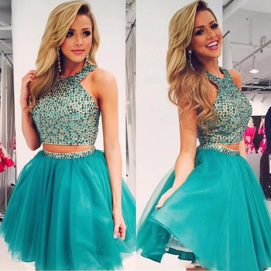 Dos Piezas Cortos Vestidos De Baile Tul Con Cuentas De Cristal
