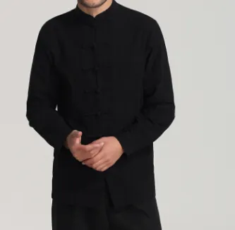 White Men Cotton Linen Long Sleeve Kung Fu Shirt Classic Chinese Style Tang Clothing Size S M L XL XXL XXXL Hombre Camisa