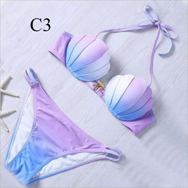 Summer Mermaid lavender bikini - Western Style Gradient Ramp Color with Sexy Shell Swimsuit and Low Waist for Women