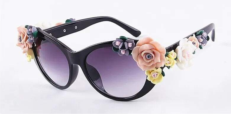 2024 Cat Eye Sunglasses for Women Oval PC Frame Anti Reflective Lenses UV400 Protection Rose Design Beach Fashion Eyewear