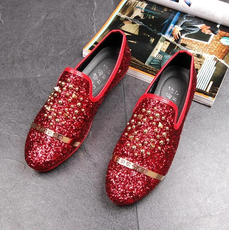 New Dandelion Spikes Flat Leather Shoes Rhinestone Fashion Mens Loafers ...