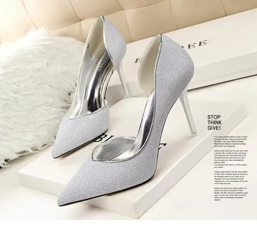 Lilac Glow Girl Purple Metallic Heels Top Quality Sexy Silver High