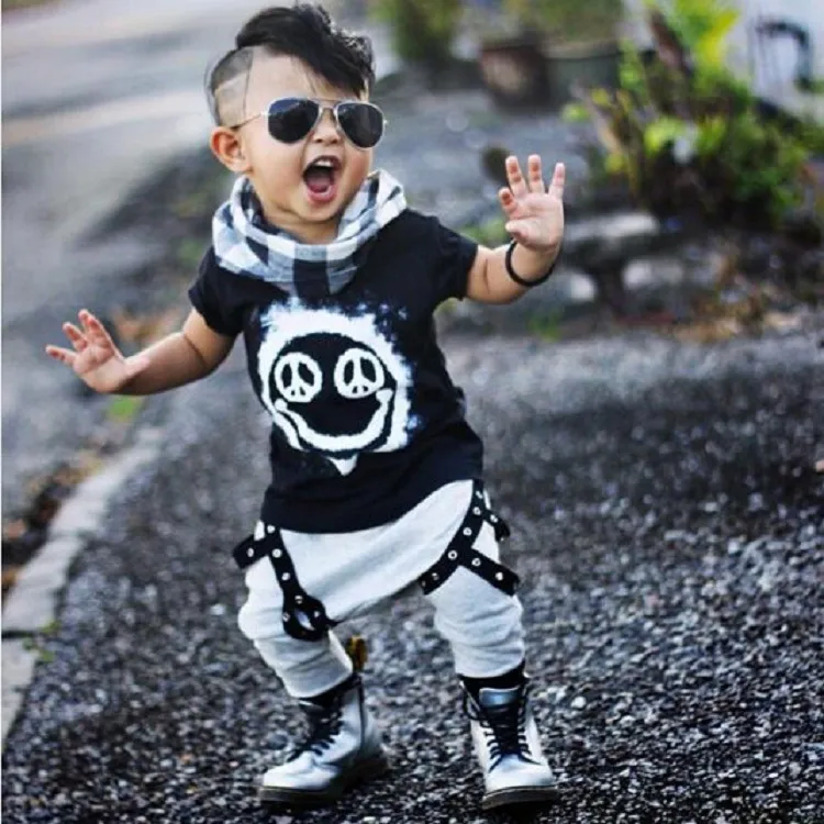 2pcs Toddler Boy Geo Print Colorblock Sweatshirt and Elasticized Pants Set