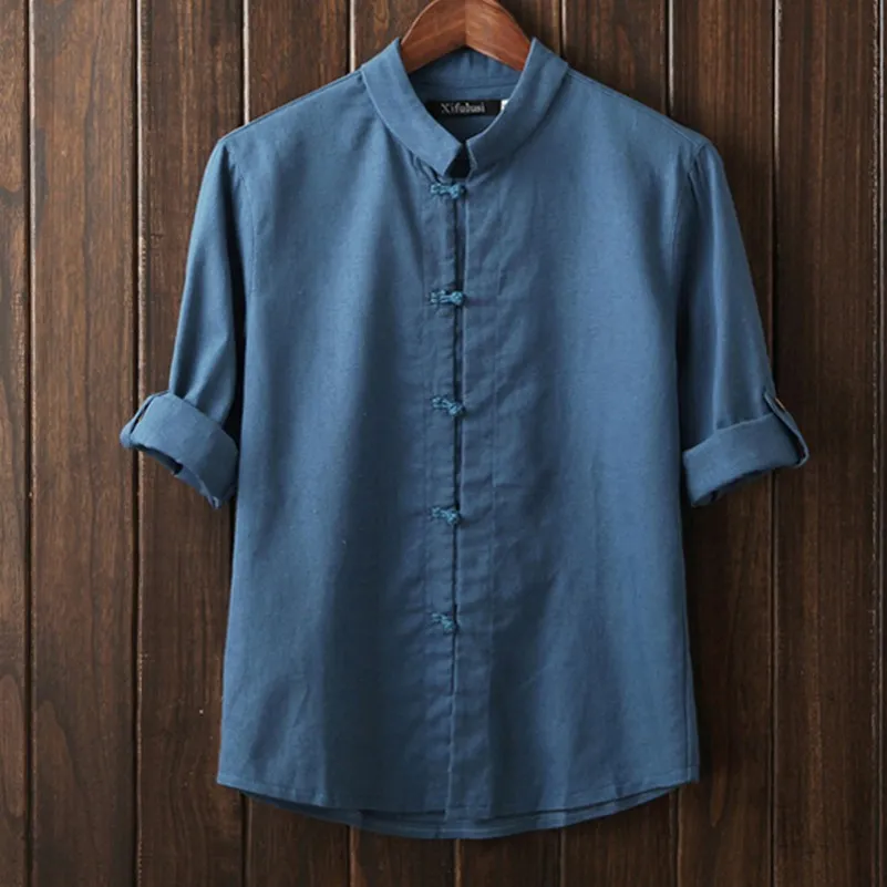 Camisas Masculinas De Talla Grande Con Cuello Levantado Camisas