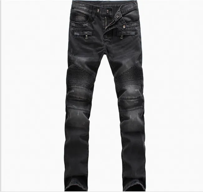 Wholesale Mens Fashion Brand Designer Ripped Biker Jeans Men Distressed Moto Denim Joggers Washed Pleated Jeans Pants Black Blue White 2 646 DHgate