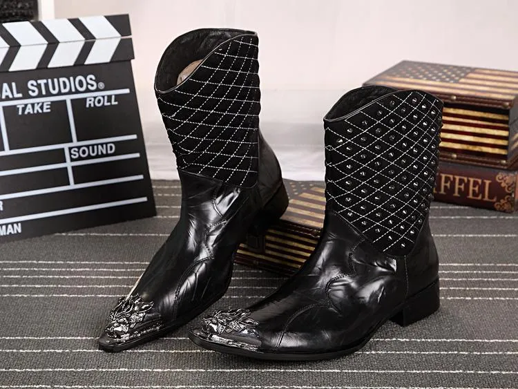Western Cowboy Bottes Hommes RougeNoir Bottes En Cuir V ritable